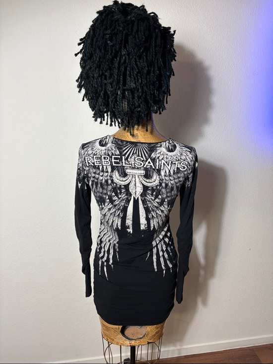 Rebel Saints Tops - Rebel Saints black long sleeve shirt small angel wings biker goth grunge emo Y2K